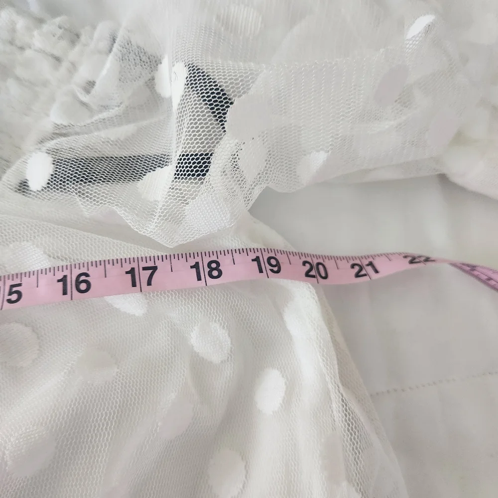 White polka dot bell sleeve dress. Stretchy collar that can be worn off shoulder - Picture 5 of 11